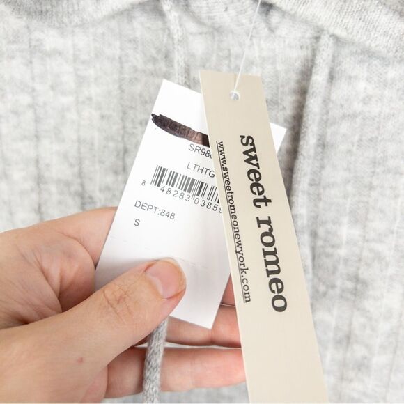 Sweet Romeo Womens Light Grey Ribbed Hooded Sweater Size Small NEW Casual Lounge - Picture 7 of 8